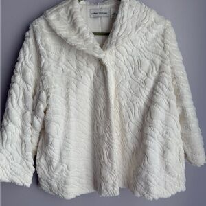 Alfred Dunner Cream Textured Teddy Jacket